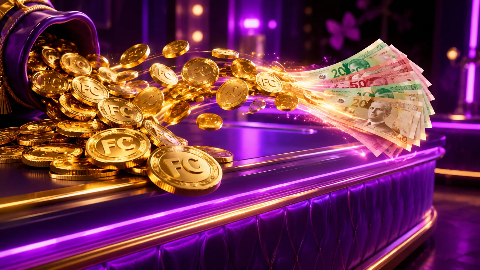 Fortune Coins Canada Gold Coins turning into Canadian dollar bills at checkout